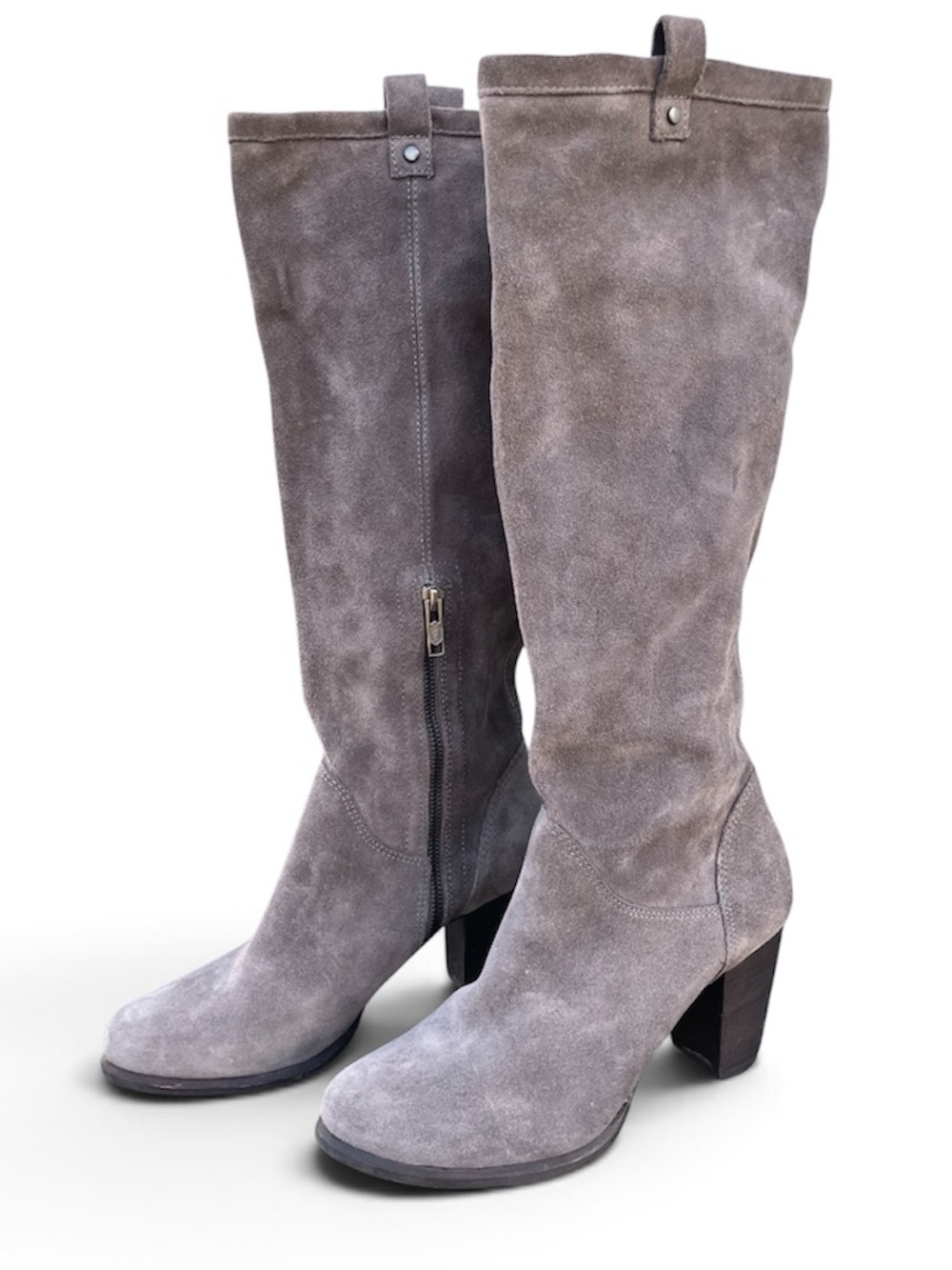 UGG Ava Tall Boots Womens 10 Grey Suede Leather Block Heel Knee High 1013679